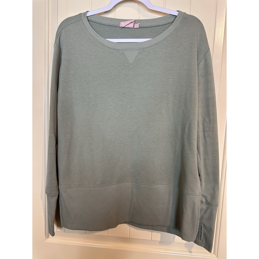 FLEX TIME Green Solid Long Sleeve Crew Neck lightweight Sweatshirt Women's L
